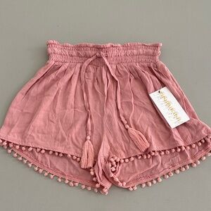 TiniBikini Rose Pink High-Waist Pom Pom Shorts Beach Boho Summer Size Small NWT